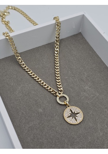 14k Altın Kaplama Gurmet Zincirli Mina Kolye Altın