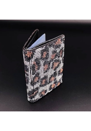 Sarı İ Taşlı Leopar Desen Kartlık Cüzdan