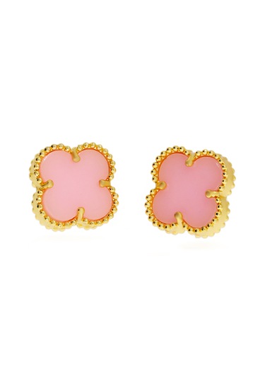 Kadın Pembe Yonca Model Büyük Çelik Küpe Gold