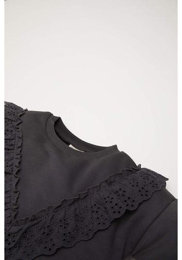 DeFacto Kız Bebek Bisiklet Yaka İçi Yumuşak Tüylü Sweatshirt D6678A524WNAR1 Antrasit