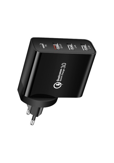 Novahub 48w 4 Portlu Hızlı Şarj Cihazı, Usb-c Pd 30w, Evrensel, Seyahat Dostu, Siyah, 100-240v Adaptör