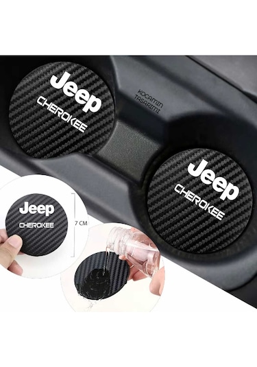 Jeep Cherokee 7 Cm Karbon Araç Bardak Altlığı Jeep Cherokee Yazılı Şık Ve Dayanıklı Tasarım 2 Adet 2 Adet