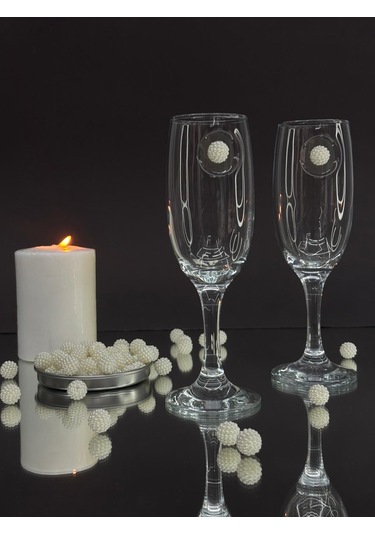 Şampanya Kadehi Beyaz İnci Böğürtlen Figürlü 2'li Şeffaf