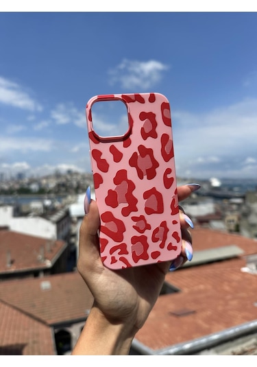 İphone 8 Plus Uyumlu Kırmızı Desen Tasarımlı Telefon Kılıfı - Şeker Pembe