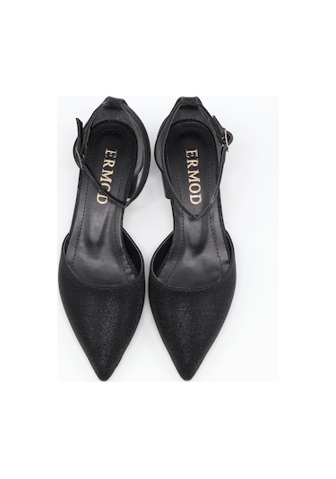 Nesilshoes Nesil Shoes Ermod 301 Siyah Simli Topuklu Kadın Ayakkabı