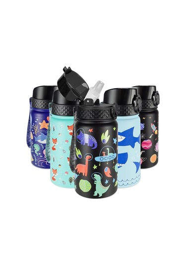 Çocuklar Yalıtımlı Su Şişesi 14 Oz Bpa Içermeyen Paslanmaz Çelik Seyahat Pipetli Şişe Su Şişesi Çift Duvar Vakum Sızdırmaz Çocuk Kupası Erkekler Kızlar Için Uzay Dinozor Lb7dwg Diğer
