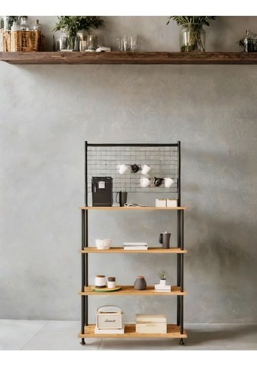 Çevir Kur Atlantik Çam 4 Raflı Kahve Köşesi Dolabı Mutfak Düzenleyici, Stand, 71x167x35 Cm Atlantik Çam