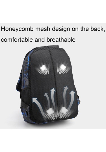 Three-piece Student Backpack Set Casual Large Capacity Outdoor Travel Backpack Blue Camouflage Mavi