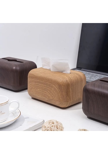 Burlywood-mendil Peçete Depolama Tutucu Ahşap Kapak Abs Tuvalet Kağıdı Durumda Konteyner Basit Şık Ev Araba Masaüstü Organizatör