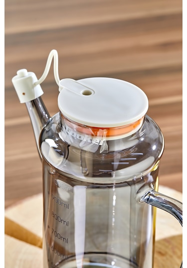 Cooker 1.1 Litre Borosilikat Cam Yağdanlık Ve Sirkelik Zeytinyağ Şişesi Şeffaf Krem