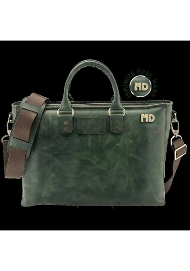 İsme Özel Günlük Kullanım El Omuz Evrak Laptop Çantası - %100 Deri - Ac09004 - Haki-128587 Siyah