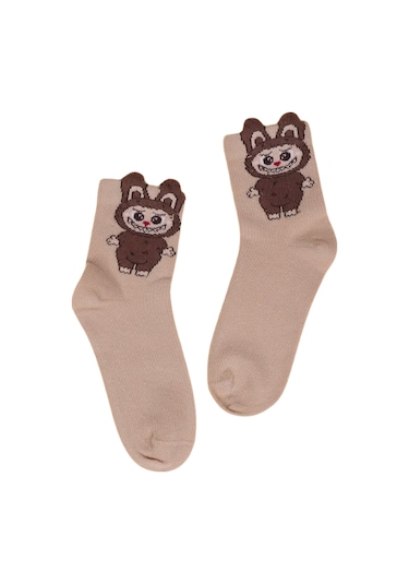 Kız Çocuk Çorap Soket 6 Çift Beyaz-gri-pembe-kahve-krem-gülkurusu-1888 ÇoK Renkli