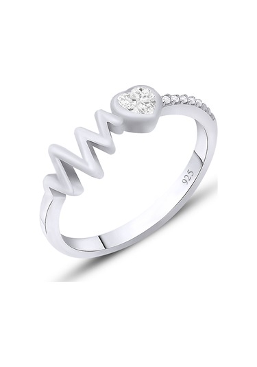 Silvera Telkari Gümüş Rodyumlu Kalp Ritmi Yüzük Zirkon Taşlı 925 Ayar St306