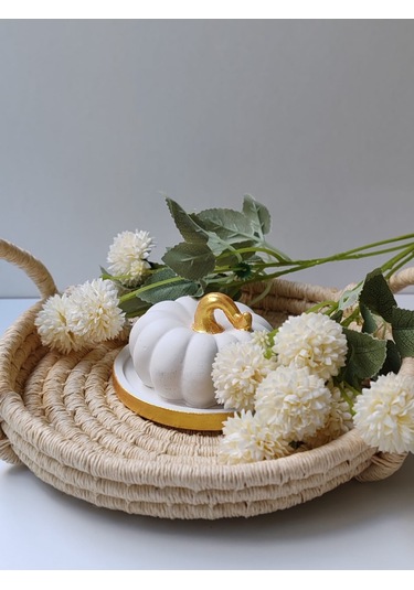 Dekoratif Balkabağı Yuvarlak Sunumluk İle İkili Set, El Yapımı, Ev Dekoru, Obje