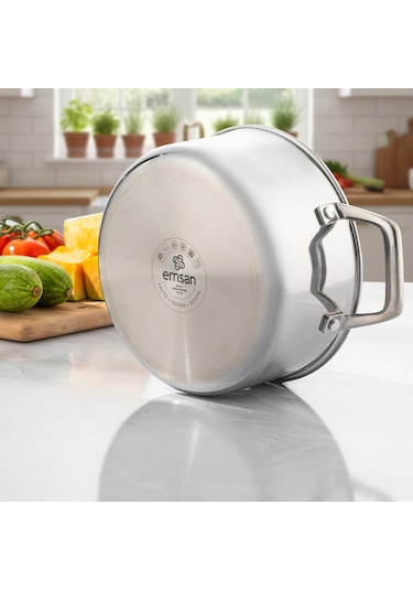 Emsan Pro Tri Ply Derin Tencere Çelik 20 Cm Gümüş