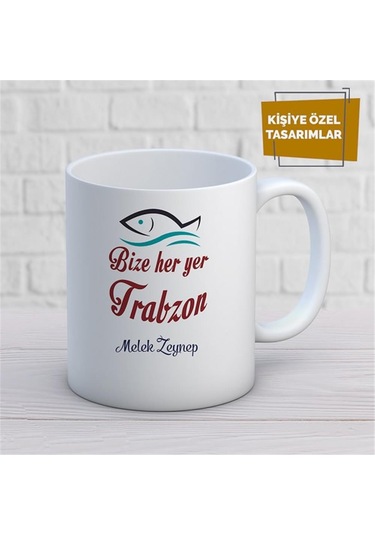 Kişiye Özel İsim Yazılabilir Bize Her Yer Trabzon Kupa Bardak Çok Renkli