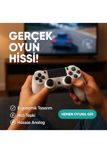Ps4 Kolu Kablosuz Şarj Edilebilir Ergonomik Titreşmli Beyaz