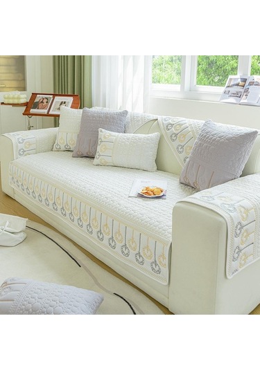 Beyaz Dört Mevsim Kanepe Yastık Kaymaz Basit Modern İskandinav Düz Renk Nakış Kanepe Örtüsü Örtü Bezi Havlu 45 X 45