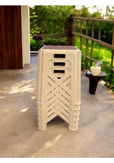 6 Adet Modern Orta Boy Plastik Mutfak, Banyo, Balkon Ve Bahçe Taburesi Krem