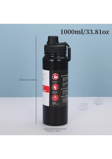 Willowhaven Siyah 1000ml 34oz 316 Paslanmaz Çelik Vakum Termos Sızdırmaz Termal Matara Siyah