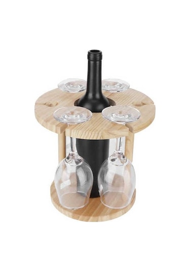 Venturemart Şarap Organizatör Ahşap Şarap Rafı Cam Bardak Tutucu Organizatör 6 Cam Ve 1 Şarap Şişesi Için
