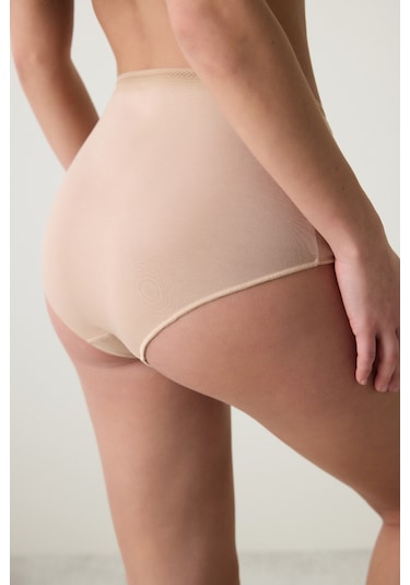 Easy Pamuklu Trim Yüksek Bel Bej Slip Külot