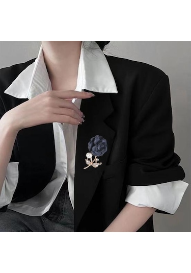 İnci Görünümlü Kumaş Gül Broş Kadınlar İçin Yapay Çiçek Broş İğnesi Yapay Elmas Yaka İğnesi Palto Şapka Çanta İçin Giyim Aksesuarları Mavi