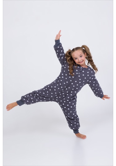 Kız Erkek Çocuk Kalın Elyaf Dolgulu Premium Kalite 2.5 Tog Desenli Uyku Tulumu Antrasit - Gri