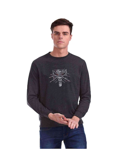 The Witcher Amoled Baskılı Füme Erkek Örme Sweatshirt (528886012)