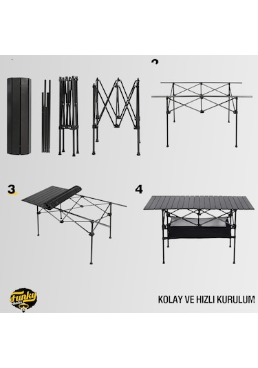 Funky Chaırs Family Large Katlanabilir Alüminyum Kamp Masası 95x Siyah