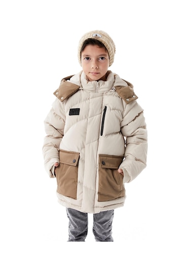 Benitto Kids Erkek Çocuk Kapüşonlu Kalın Kışlık Mont 51335 Bej