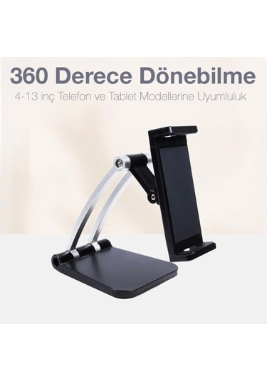 Ally Q010 Ayarlanabilir Masaüstü Tablet ve Telefon Tutucu Stand Siyah