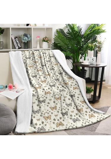 Kelebek Desenli 40x50 İnç Flanel Polar Battaniye, Yumuşak Ve Rahat-a16 Butterfly Monochrome Floral