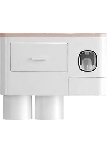 Pazly Duvar Deliksiz Diş Fırçası Askısı - Bardaklı Manyetik Tüp Sıkacağı & Banyo Organizer Seti Pembe Pembe