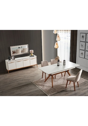 Firu Yemek Odası Takımı Yemek Masası + 4 Adet Sandalye Beyaz