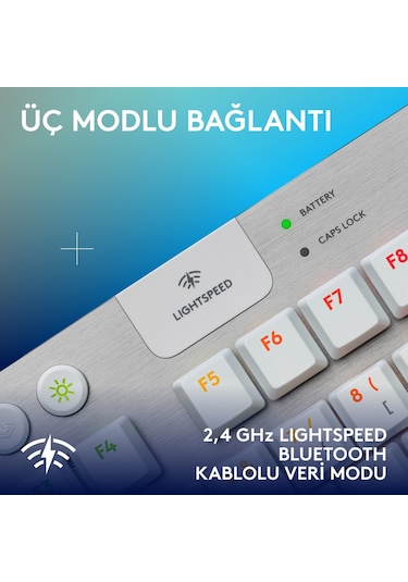 Logitech G915 X Lightspeed Tkl Düşük Profilli Rgb Aydınlatmalı Gl Blue Pc/mac Için Kablosuz Ingilizce Q Oyun Klavyesi, Beyaz