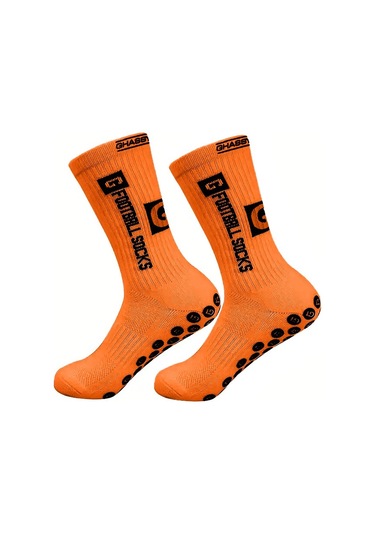 Ghassy Co. Erkek Kaydırmaz Tabanlı Futbol Koşu Fitness Pamuklu Spor Çorabı Turuncu