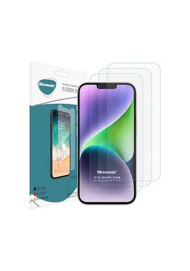 Microsonic Apple  Uyumlu iPhone 14 Plus Screen Protector Nano Glass Cam Ekran Koruyucu 3 Lü Paket