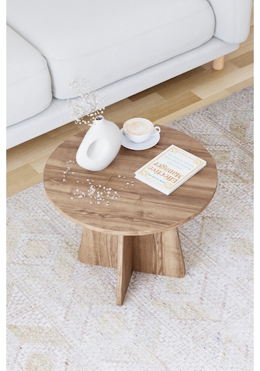 Mantar Orta Sehpa İskandinav Stili Yuvarlak Orta Sehpa 58 Cm - Ceviz