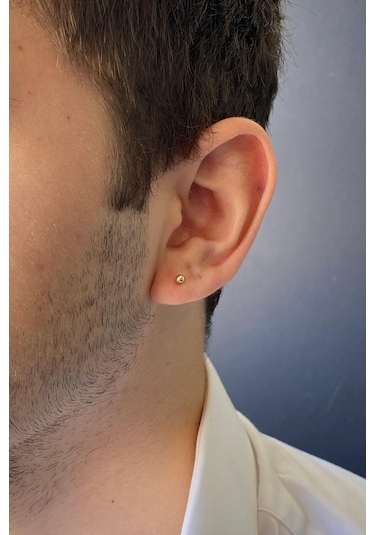 14 Ayar Altın 3 Mm Erkek Tek Küpe Sarı Altın