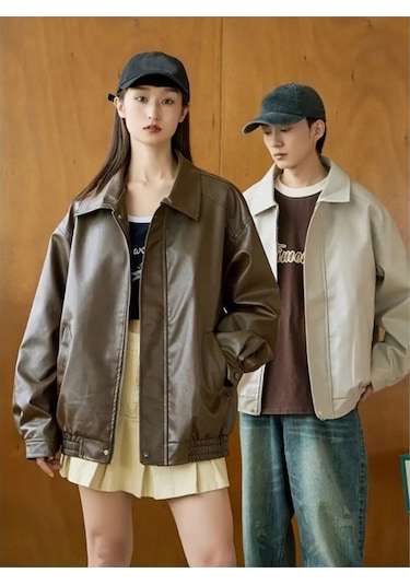 Unisex Yeni Sezon Kapitone Dolgulu Oversize Vintage Kahverengi Derii
