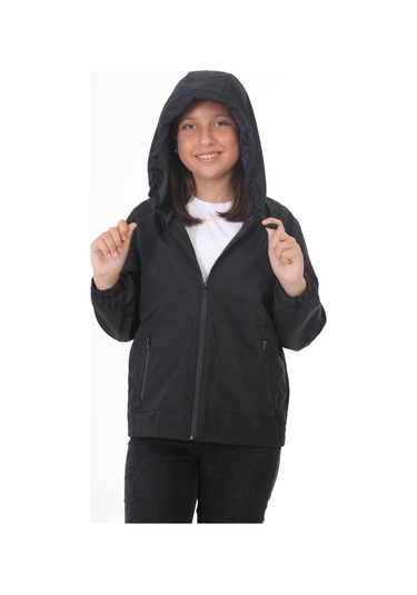 Freemen Kız Çocuk Siyah Astarlı Su Ve Rüzgar Geçirmez Kapüşonlu Çift Fermuarlı Siyah