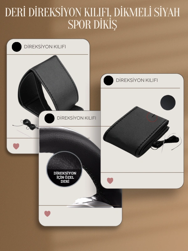 Bmw 3 Yerli Üretim Suni Deri Direksiyon Kılıfı, Dikmeli Siyah Spor Dikiş Çok Renkli