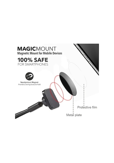 Honeybeeshop Siyah Evrensel Telefon Araba Tutucu Uzun Kol Mobil Stand Destek Braketi Mıknatıslı Montaj