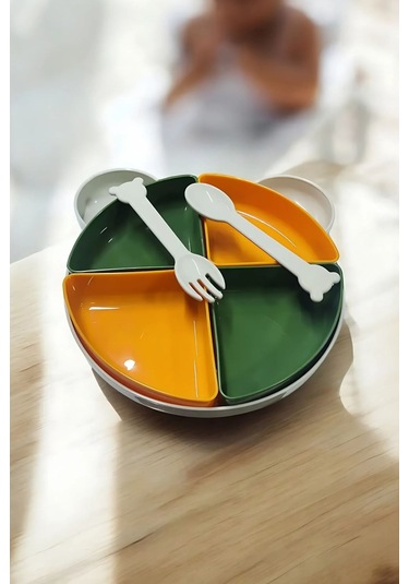 Gi Mama Tabağı 4 Bölmeli Ve Kaşıklı Mama Tabağı Seti Çok Renkli