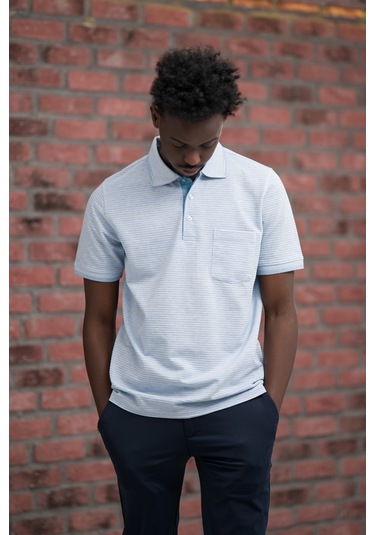 Advante Rahat Kesim Örme Dokumalı Cepli Polo Yaka T-shirt Mavi