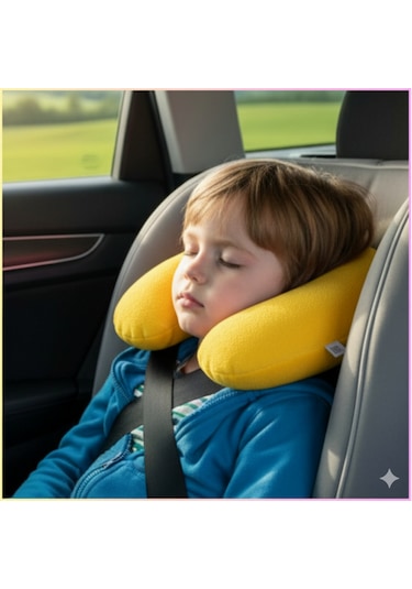 Sarı Polar Araç Boyun Yastığı 35x28 Cm Araba Uçak Otobüs Ev Ve Ofis Seyahat Yolculuk Yastığı Sarı