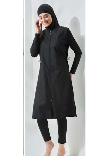 Seamay Allsea 3075 Siyah 2 Li Kollar Lycralı Tam Boy Tesettür Mayo