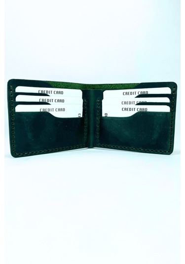 El Yapımı Hakiki Deri Premium Cüzdan Yeşil Geniş Model Yeşil