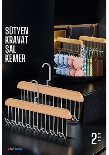 Zhltools Dolap İçi Askı 2 Adet Sütyen Şal Kravat Kemer Çanta Ahşap